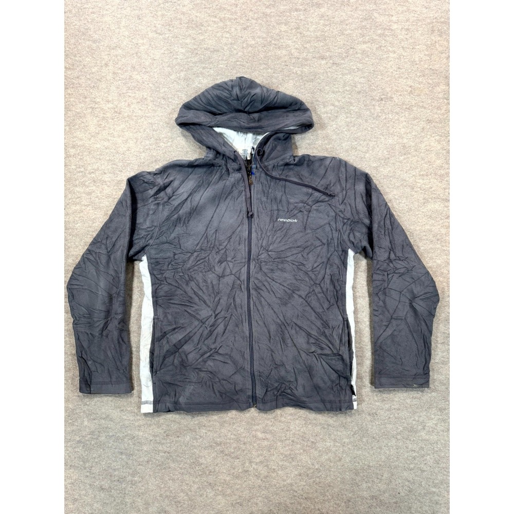 Vintage 90s Reebok Hoodie Mens Small Dark Gray Fleece Colorblock Panels Full Zip